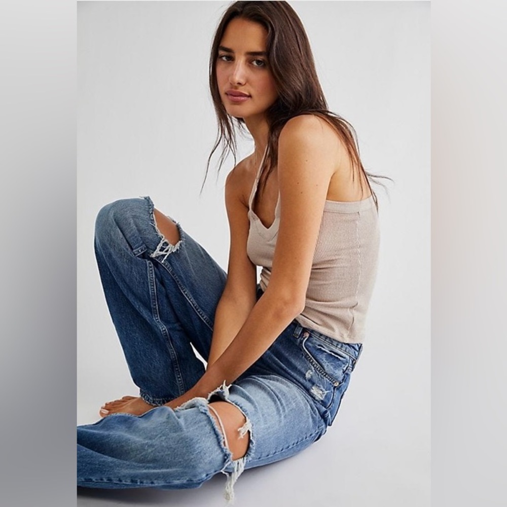 Free People~We The Free~slouchy, button-fly Wild Flower Jeans in Pacific Blue 29